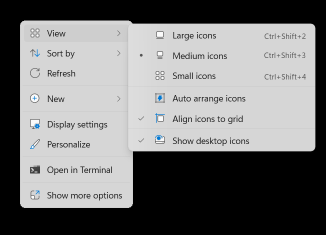 The default Windows 11 right-click context menu with condensed options and a 'Show more options' entry