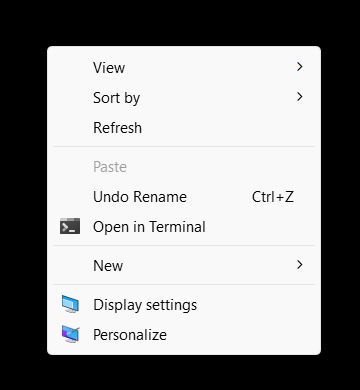 The classic Windows 10 right-click context menu showing all options at once