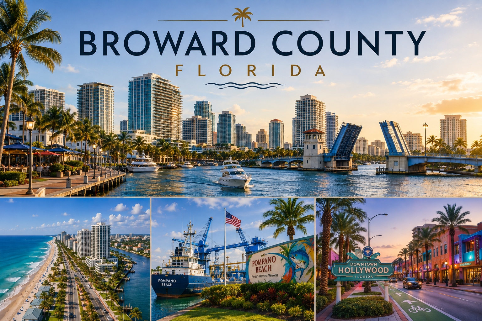 Broward County, Florida waterfront, downtown Fort Lauderdale and Hollywood